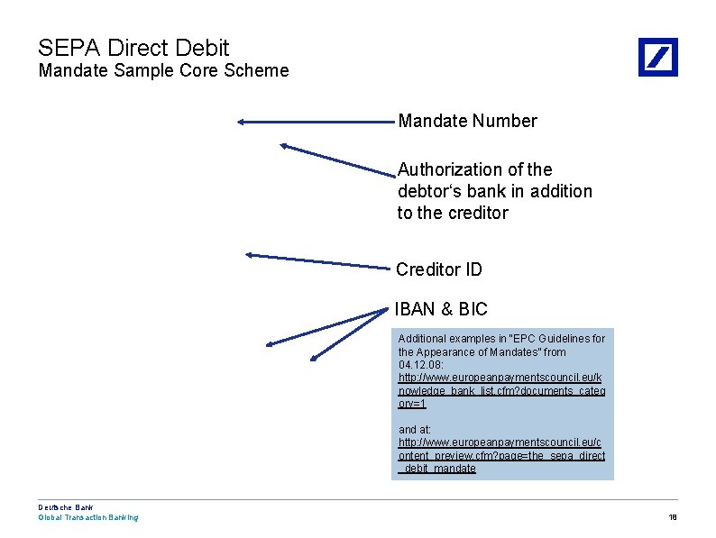 SEPA Direct Debit Mandate Sample Core Scheme Mandate Number Authorization of the debtor‘s bank