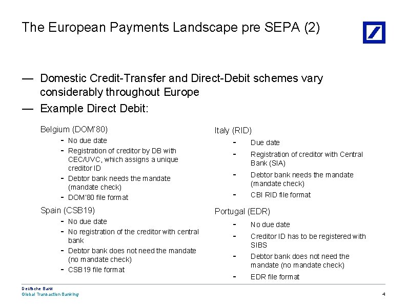 The European Payments Landscape pre SEPA (2) — Domestic Credit-Transfer and Direct-Debit schemes vary