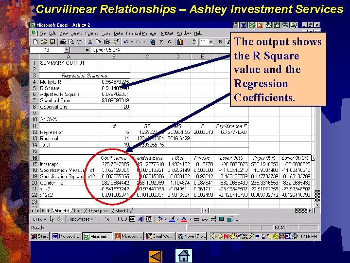 Curvilinear Relationships – Ashley Investment Services The output shows the R Square value and