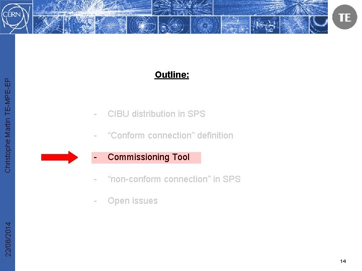 - CIBU distribution in SPS - “Conform connection” definition - Commissioning Tool - “non-conform