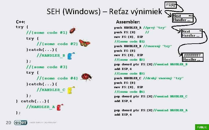 SEH (Windows) – Reťaz výnimiek C++: try { //{some code #1} try { //{some