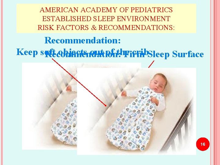 AMERICAN ACADEMY OF PEDIATRICS ESTABLISHED SLEEP ENVIRONMENT RISK FACTORS & RECOMMENDATIONS: Recommendation: Keep soft