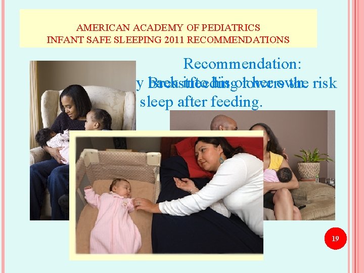 AMERICAN ACADEMY OF PEDIATRICS INFANT SAFE SLEEPING 2011 RECOMMENDATIONS Recommendation: Put your baby back