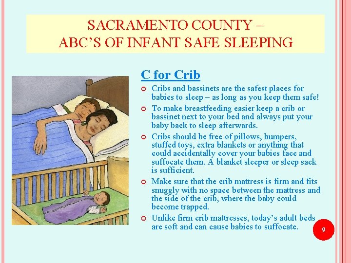 SACRAMENTO COUNTY – ABC’S OF INFANT SAFE SLEEPING C for Crib Cribs and bassinets