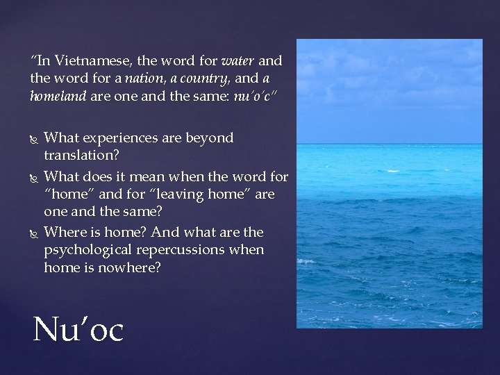 “In Vietnamese, the word for water and the word for a nation, a country,