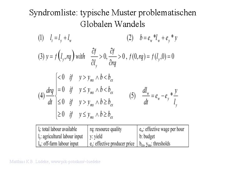 Syndromliste: typische Muster problematischen Globalen Wandels Matthias K. B. Lüdeke, www. pik-potsdam/~luedeke 