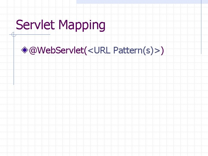 Servlet Mapping @Web. Servlet(<URL Pattern(s)>) 