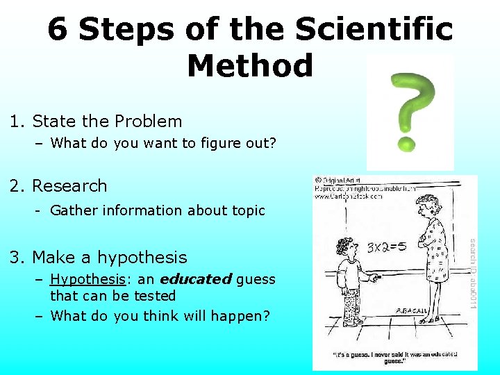 6 Steps of the Scientific Method 1. State the Problem – What do you