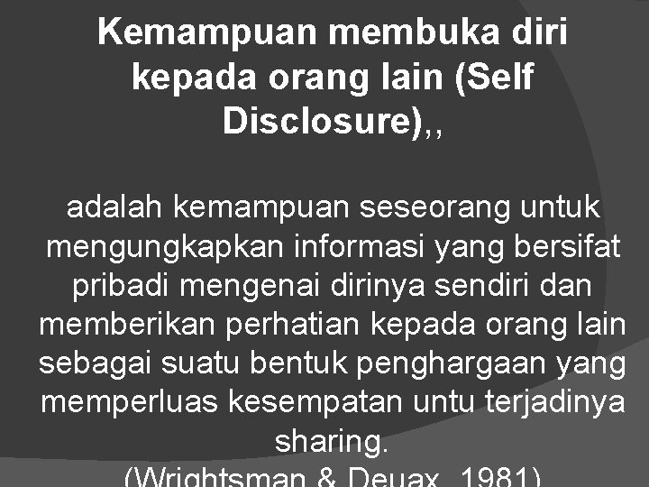 Kemampuan membuka diri kepada orang lain (Self Disclosure), , adalah kemampuan seseorang untuk mengungkapkan