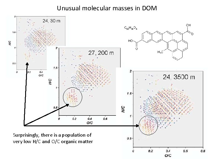 Unusual molecular masses in DOM Surprisingly, there is a population of very low H/C Unusual molecular masses in DOM Surprisingly, there is a population of very low H/C