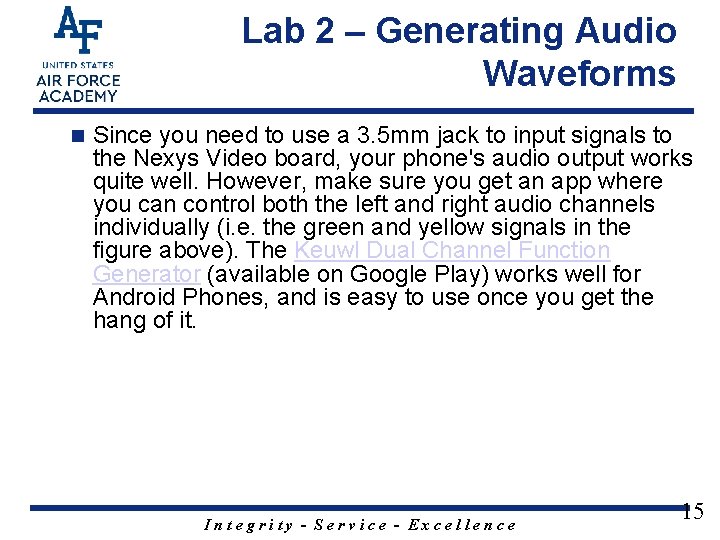 Lab 2 – Generating Audio Waveforms n Since you need to use a 3.