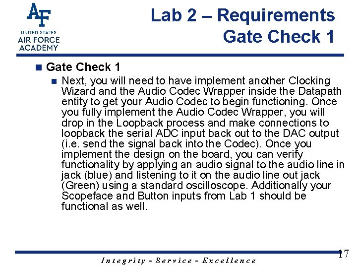 Lab 2 – Requirements Gate Check 1 n Next, you will need to have