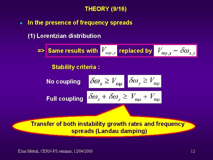 THEORY (9/16) l In the presence of frequency spreads (1) Lorentzian distribution => Same