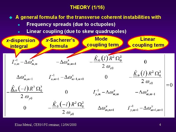 THEORY (1/16) u A general formula for the transverse coherent instabilities with n Frequency