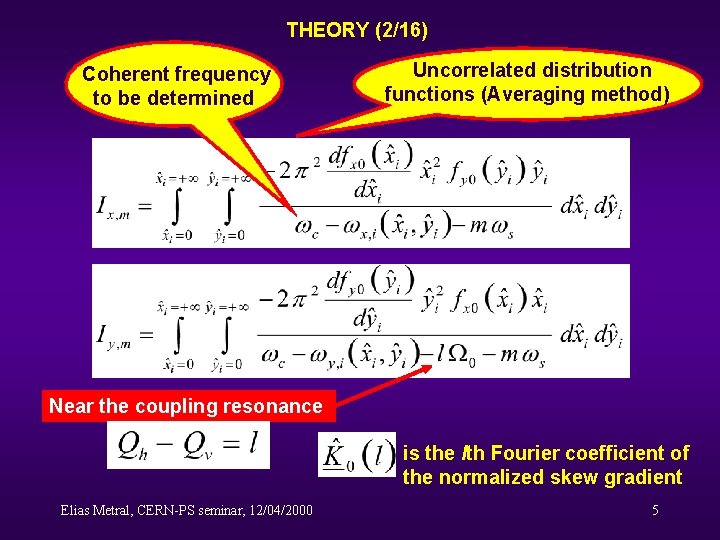 THEORY (2/16) Coherent frequency to be determined Uncorrelated distribution functions (Averaging method) Near the