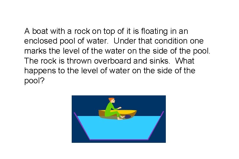 A boat with a rock on top of it is floating in an enclosed