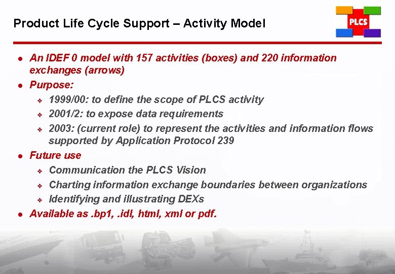 Product Life Cycle Support – Activity Model l l An IDEF 0 model with