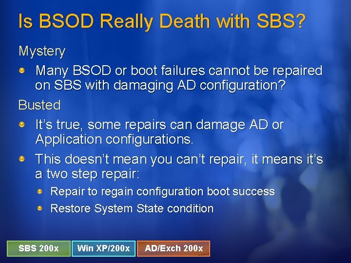 Is BSOD Really Death with SBS? Mystery Many BSOD or boot failures cannot be