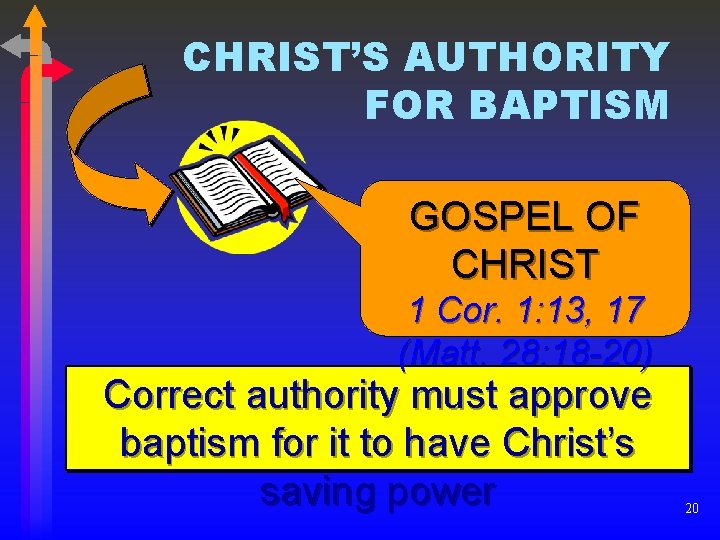 CHRIST’S AUTHORITY FOR BAPTISM GOSPEL OF CHRIST 1 Cor. 1: 13, 17 (Matt. 28:
