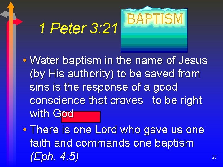 1 Peter 3: 21 • Water baptism in the name of Jesus (by His