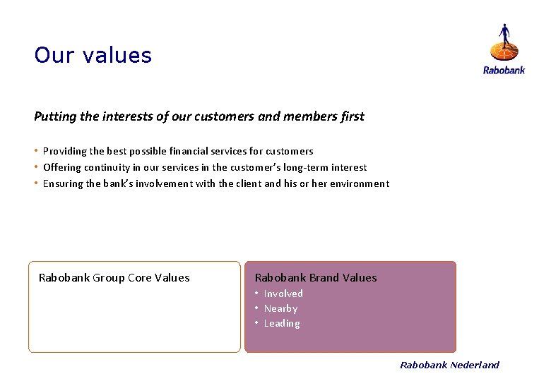 Our values Putting the interests of our customers and members first • Providing the