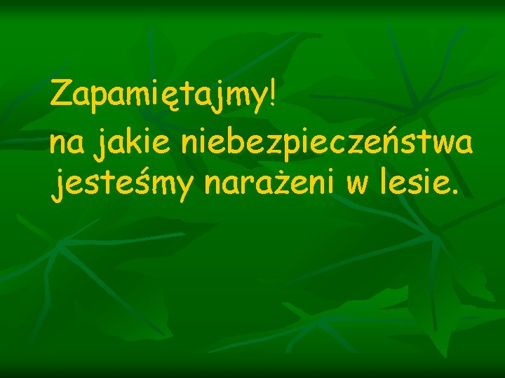 Zapamiętajmy! na jakie niebezpieczeństwa jesteśmy narażeni w lesie. 