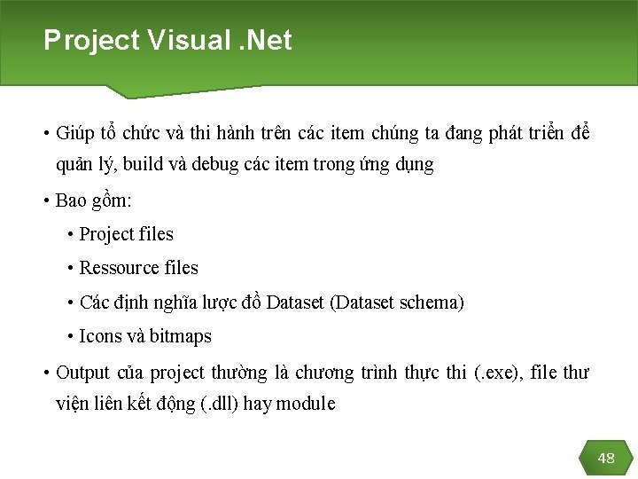 Project Visual. Net • Giúp tổ chức và thi hành trên các item chúng