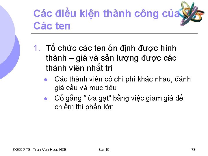 Các điều kiện thành công của Các ten 1. Tổ chức các ten ổn