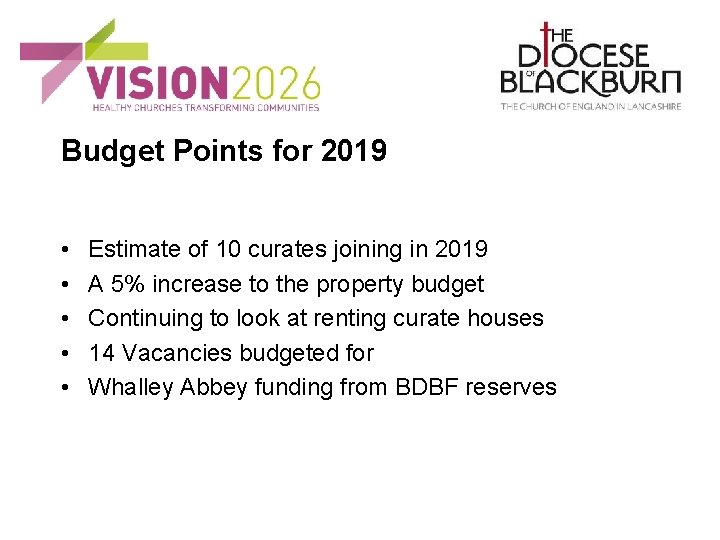 Budget Points for 2019 • • • Estimate of 10 curates joining in 2019