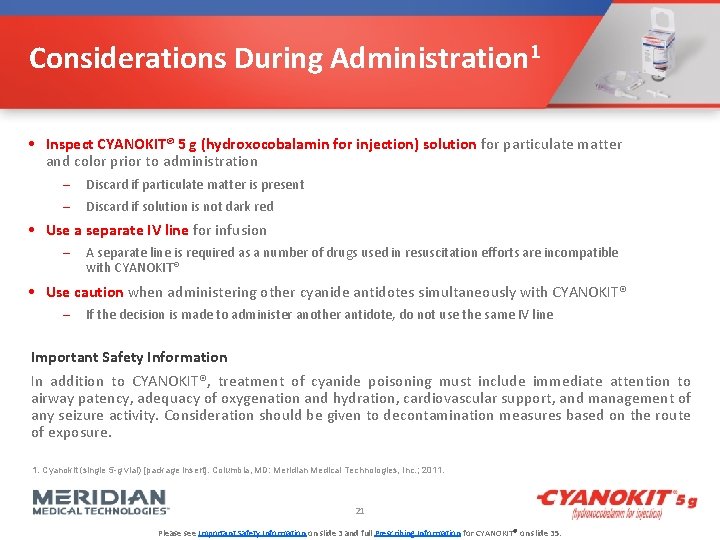Considerations During Administration 1 • Inspect CYANOKIT® 5 g (hydroxocobalamin for injection) solution for