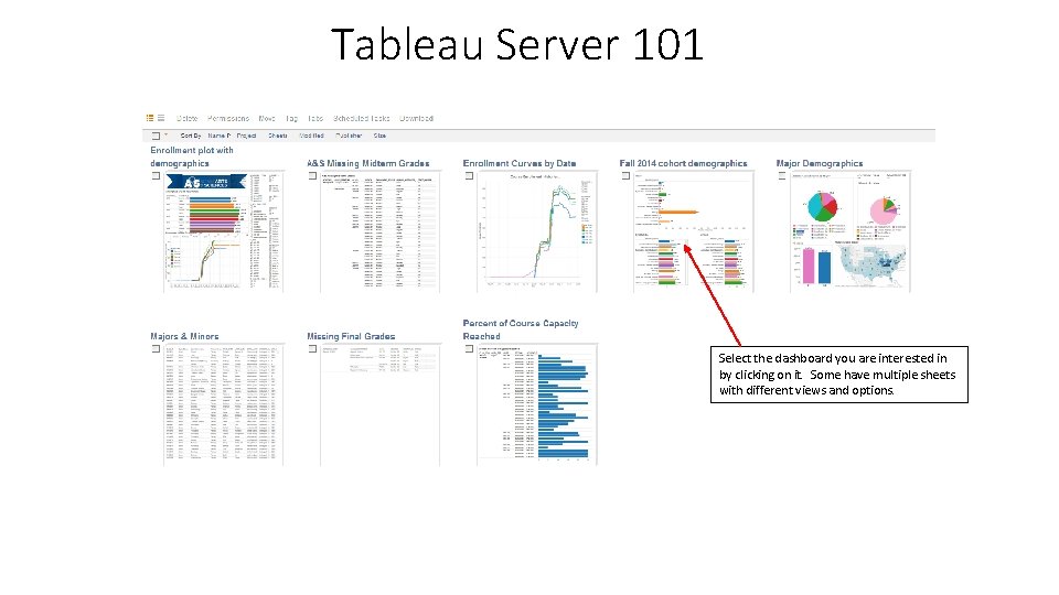 Tableau Server 101 Select the dashboard you are interested in by clicking on it. Tableau Server 101 Select the dashboard you are interested in by clicking on it.