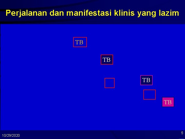 Perjalanan dan manifestasi klinis yang lazim TB TB 10/29/2020 5 