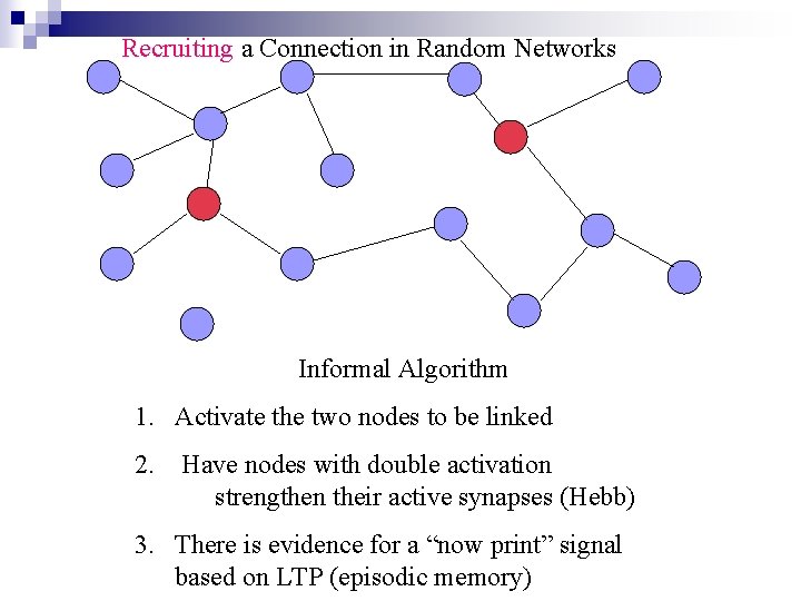 Recruiting a Connection in Random Networks Informal Algorithm 1. Activate the two nodes to