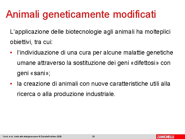 Animali geneticamente modificati L’applicazione delle biotecnologie agli animali ha molteplici obiettivi, tra cui: •