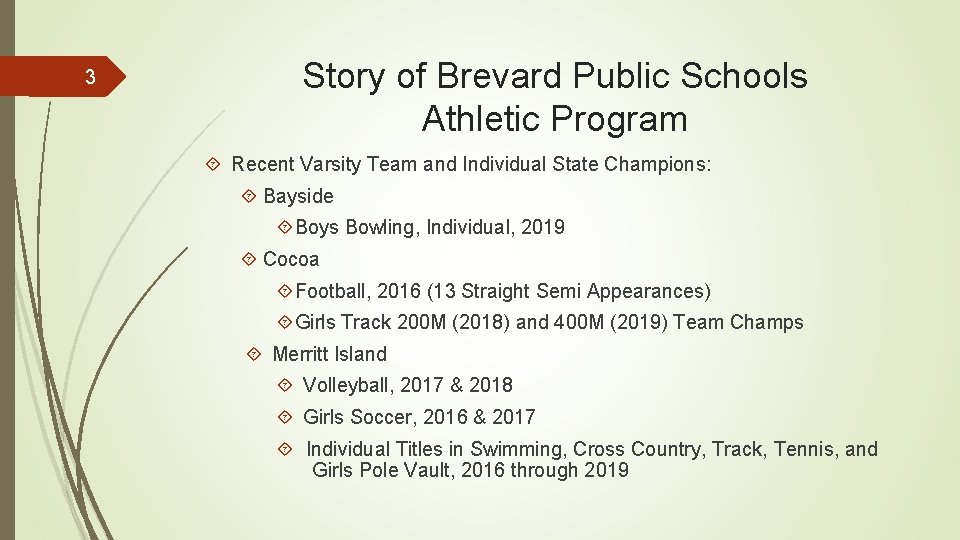 3 Story of Brevard Public Schools Athletic Program Recent Varsity Team and Individual State