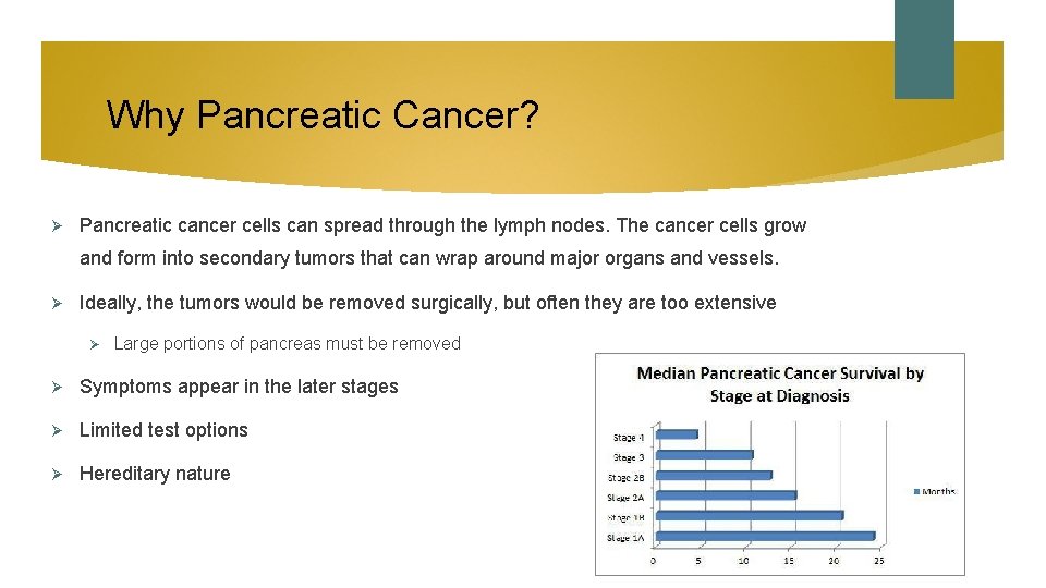 Why Pancreatic Cancer? Ø Pancreatic cancer cells can spread through the lymph nodes. The