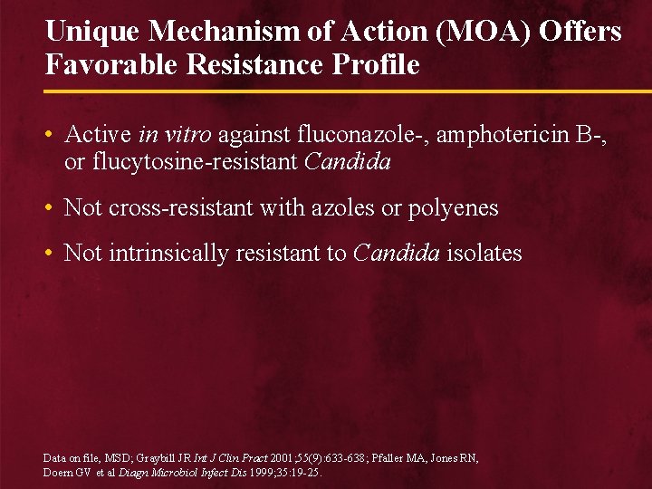 Unique Mechanism of Action (MOA) Offers Favorable Resistance Profile • Active in vitro against