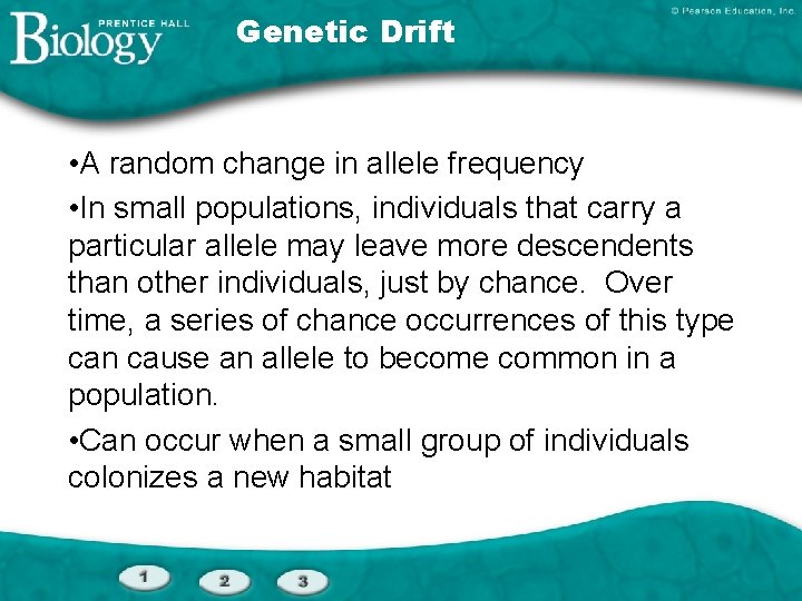 Genetic Drift • A random change in allele frequency • In small populations, individuals