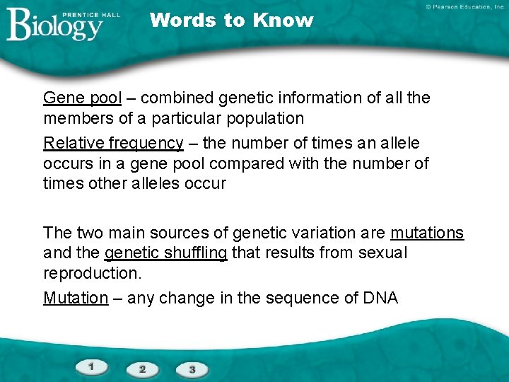 Words to Know Gene pool – combined genetic information of all the members of