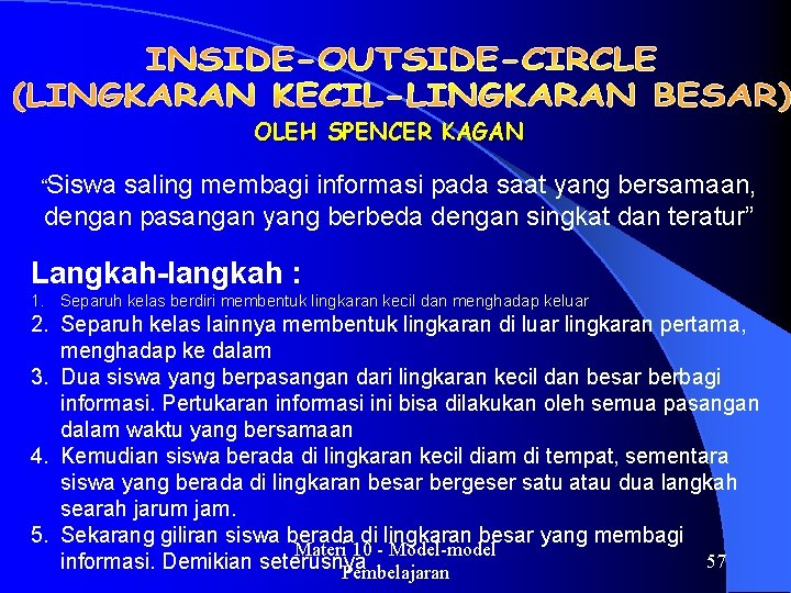 OLEH SPENCER KAGAN “Siswa saling membagi informasi pada saat yang bersamaan, dengan pasangan yang