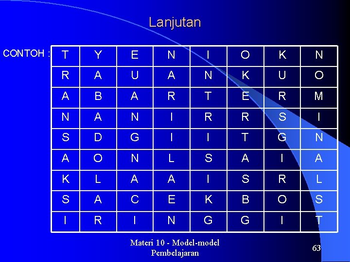 Lanjutan CONTOH : T Y E N I O K N R A U