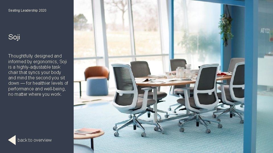 Seating Leadership 2020 Soji Thoughtfully designed and informed by ergonomics, Soji is a highly-adjustable