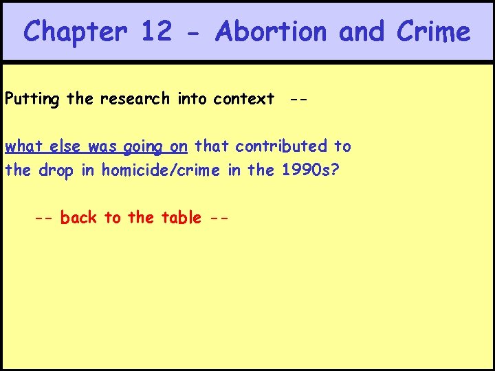 Chapter 12 - Abortion and Crime Putting the research into context -what else was