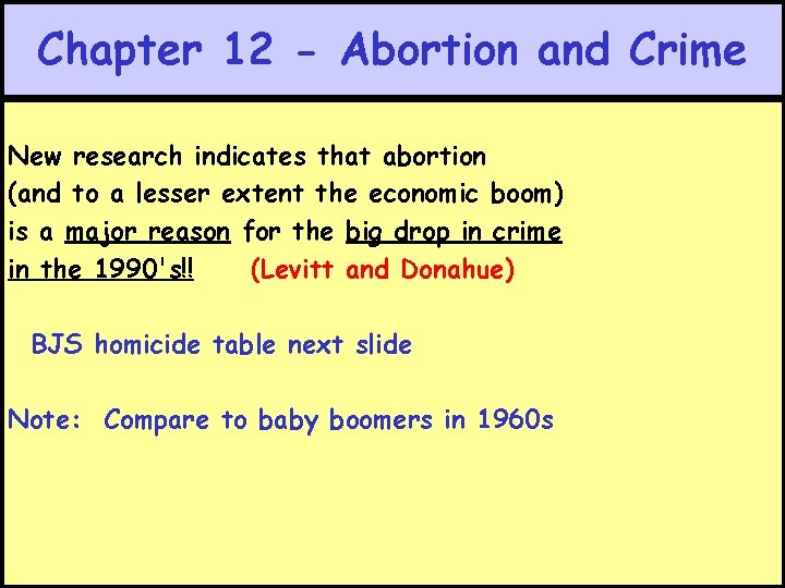 Chapter 12 - Abortion and Crime New research indicates that abortion (and to a