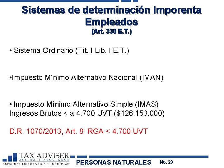 Sistemas de determinación Imporenta Empleados (Art. 330 E. T. ) • Sistema Ordinario (Tít.