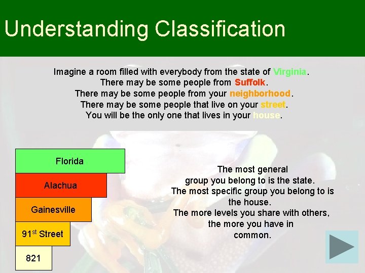 Understanding Classification Imagine a room filled with everybody from the state of Virginia. There