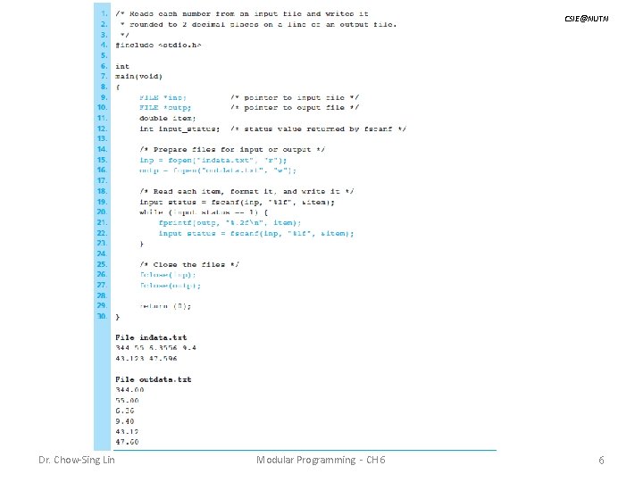 CSIE@NUTN Dr. Chow-Sing Lin Modular Programming - CH 6 6 