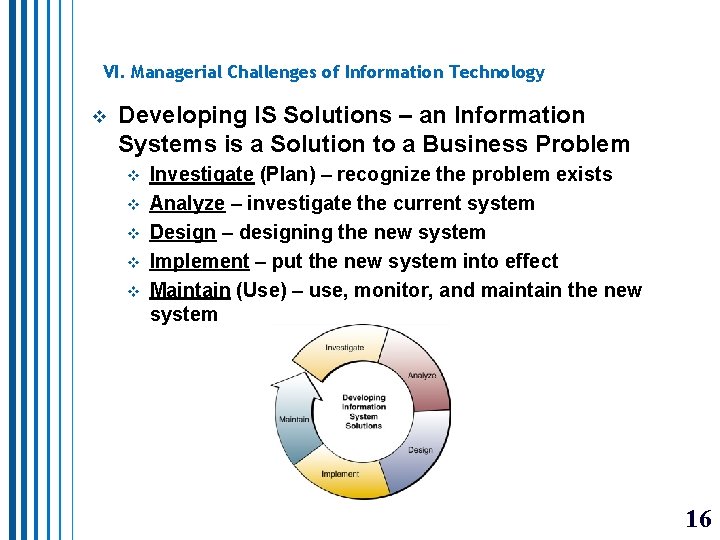 VI. Managerial Challenges of Information Technology v Developing IS Solutions – an Information Systems