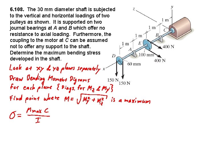 6. 108. The 30 mm diameter shaft is subjected to the vertical and horizontal