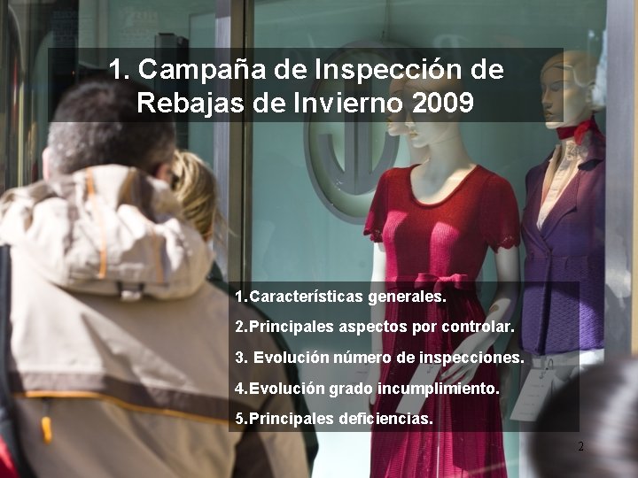 1. Campaña de Inspección de Rebajas de Invierno 2009 1. Características generales. 2. Principales